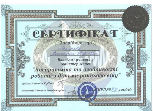 Сертифікат логопеда Вікторії Волкової